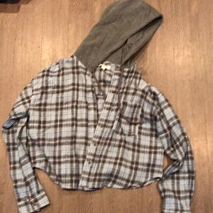 Aeropostale Gray and blue  Checkered Hooded cropped